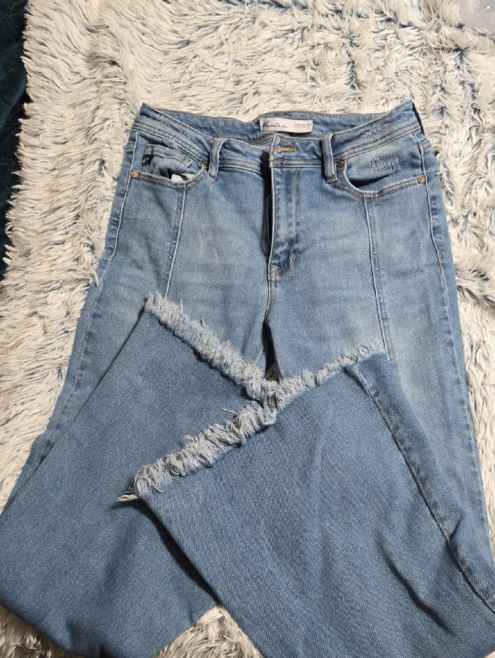 KanCan Light Blue Frayed Hem Wide Leg Jeans